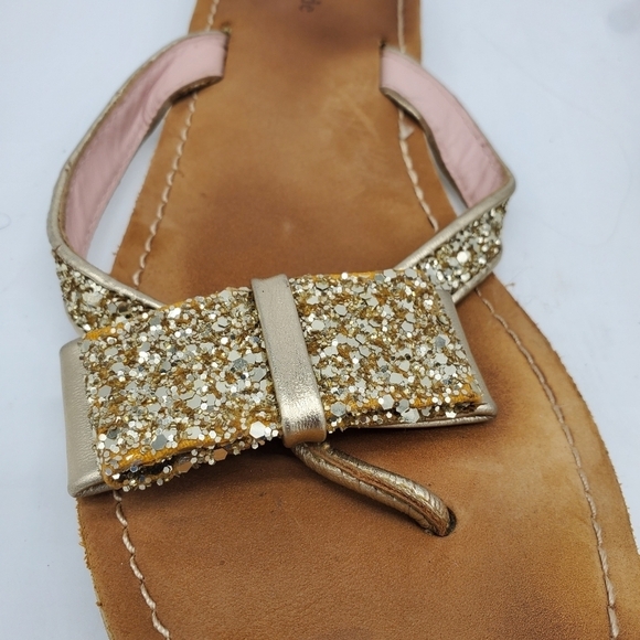 Kate Spade Shoes Women 11M Icarda Gold Glitter Bow Thong Sandals - Picture 7 of 10